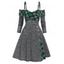 Robe Ligne A Chinée Tricotée à Carreaux à Epaule Dénudée à Manches Longues - Gris Foncé XXL