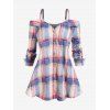 Blouse à Carreaux Epaule Dénudée de Grande Taille - multicolor 1X