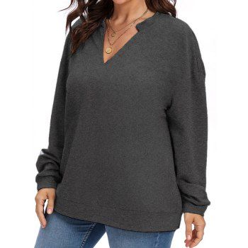 

Plus Size Top Heather Top V Neck Drop Shoulder Full Sleeve Long Top, Gray