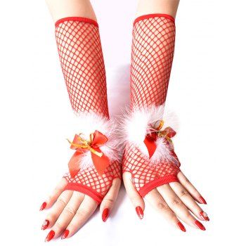 

Christmas Bowknot Faux Fur Fishnet Gloves Party Gloves, Red