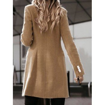 Plain Color Coat Mock Button Lapel Collar Open Front Full Sleeve Longline Coat