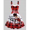 Mini Robe de Noël Ligne A à Imprimé Lettre Graphique et Bonhomme de Neige à Carreaux en Fausse Fourrure sans Manches - Rouge XL