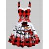 Mini Robe de Noël Ligne A à Imprimé Lettre Graphique et Bonhomme de Neige à Carreaux en Fausse Fourrure sans Manches - Rouge L