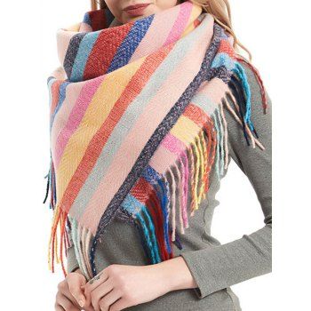 

Colorful Stripe Print Tassel Shawl Scarf, Pink