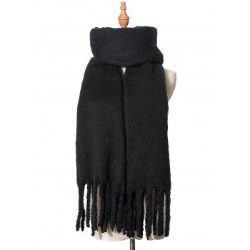 

Plain Color Thick Fringe Scarf, Black