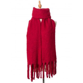 

Plain Color Thick Fringe Scarf, Red wine