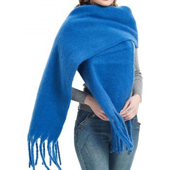 

Brght Solid Color Tassel Long Wrap Scraf, Blue