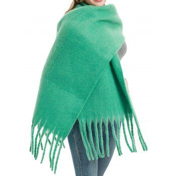 

Brght Solid Color Tassel Long Wrap Scraf, Algae green