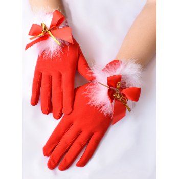 Christmas Gloves Faux Fur Bowknot Party Gloves