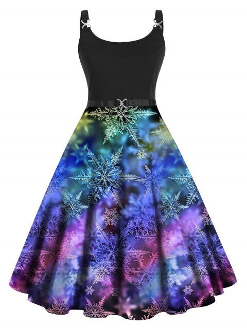 Plus Size Dress Christmas Dress Galaxy Snowflake Print Twisted High Waisted A Line Midi Dress