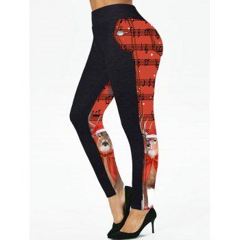 

Plus Size Leggings Christmas Leggings Note Elk Bowknot Print High Waisted Skinny Long Leggings, Red