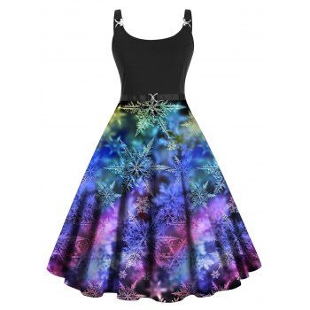 

Plus Size Dress Christmas Dress Galaxy Snowflake Print Twisted High Waisted A Line Midi Dress, Multicolor