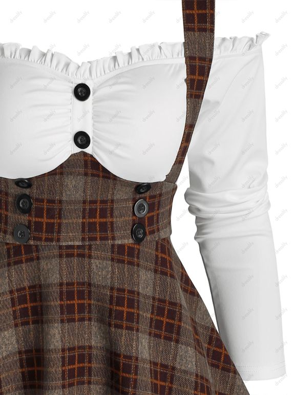 Robe 2 en 1 à Volants et Epaules Dénudées - Noir XL