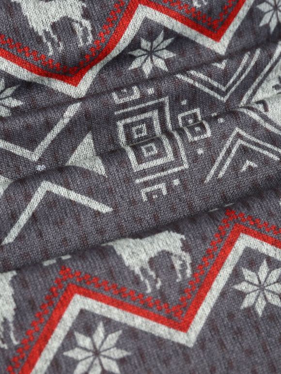 Pull Asymétrique Géométrique à Imprimé Flocon de Neige et Cerf en Tricot à Câble à Manches Longues - Gris S