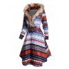 Manteau à Capuche Long Asymétrique à Imprimé Cerf Géométrique en Fausse Fourrure - multicolor S