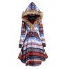 Manteau à Capuche Long Asymétrique à Imprimé Cerf Géométrique en Fausse Fourrure - multicolor M