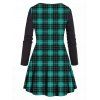 Plus Size T Shirt Christmas T Shirt Plaid Print Lace Up V Neck Full Sleeve Long Tee - GREEN 4X