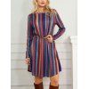 Colored Striped Print Dress Round Neck Long Sleeve A Line Mini Dress - multicolor A XXL