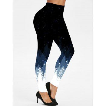 

Snowflake Starry Night Tree Print Leggings Elastic High Waisted Long Skinny Leggings, Black