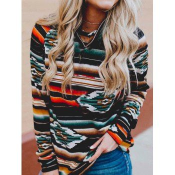 

Colored Printed Top Turtleneck Pullover Raglan Long Sleeve Top, Multicolor