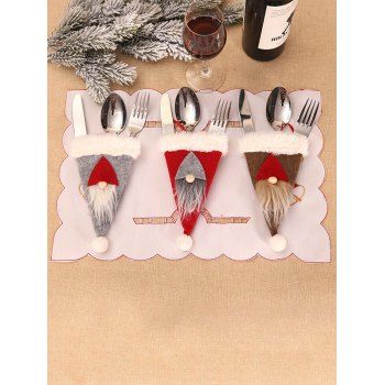 

3 Pcs Christmas Tableware Set Hat Old Man Home Decor, Red