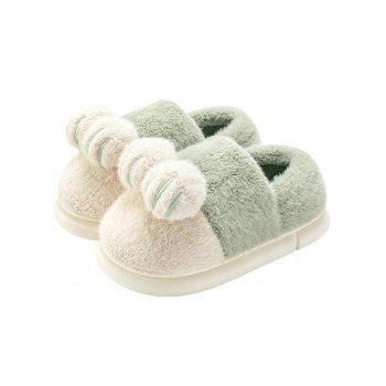 

Colorblock Slippers Faux Fur Warm Slip On Cute Winter Slippers, Light green