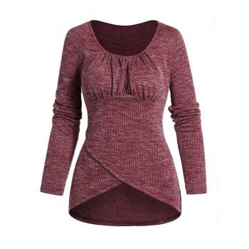 

Crossover Front Ruched Bust Knit Top Raglan Sleeve Scoop Neck Knitted Top, Deep red