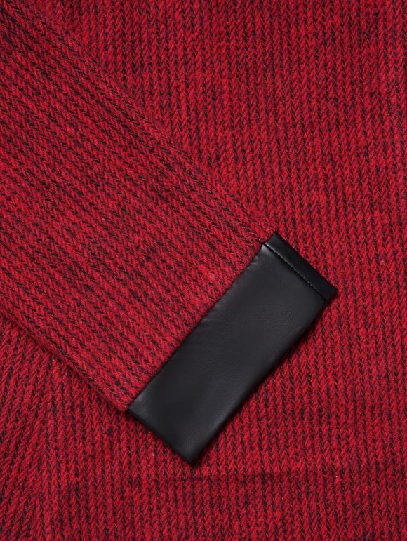 Mini Robe Ceinturée Epaule Dénudée à Manches Longues avec Faux Bouton en Faux Cuir - Rouge foncé M