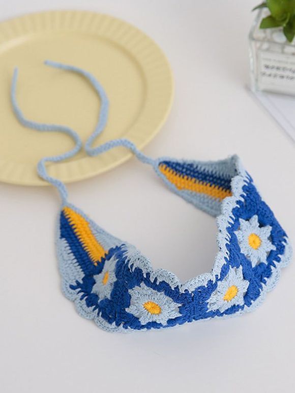Bandeau Noué Fleur Au Crochet Style Frais - Bleu 