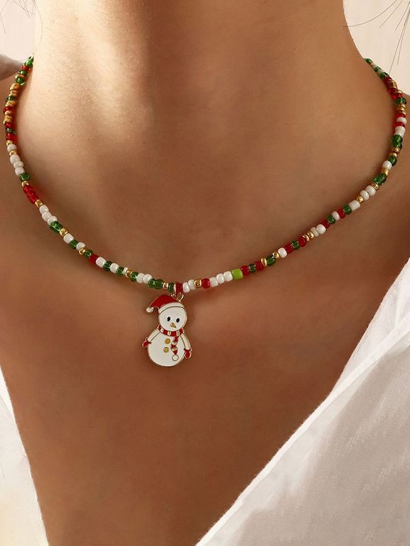 Collier avec Pendentif Adorable Bonhomme de Neige de Noël en Perles Colorées - multicolor A 1PC