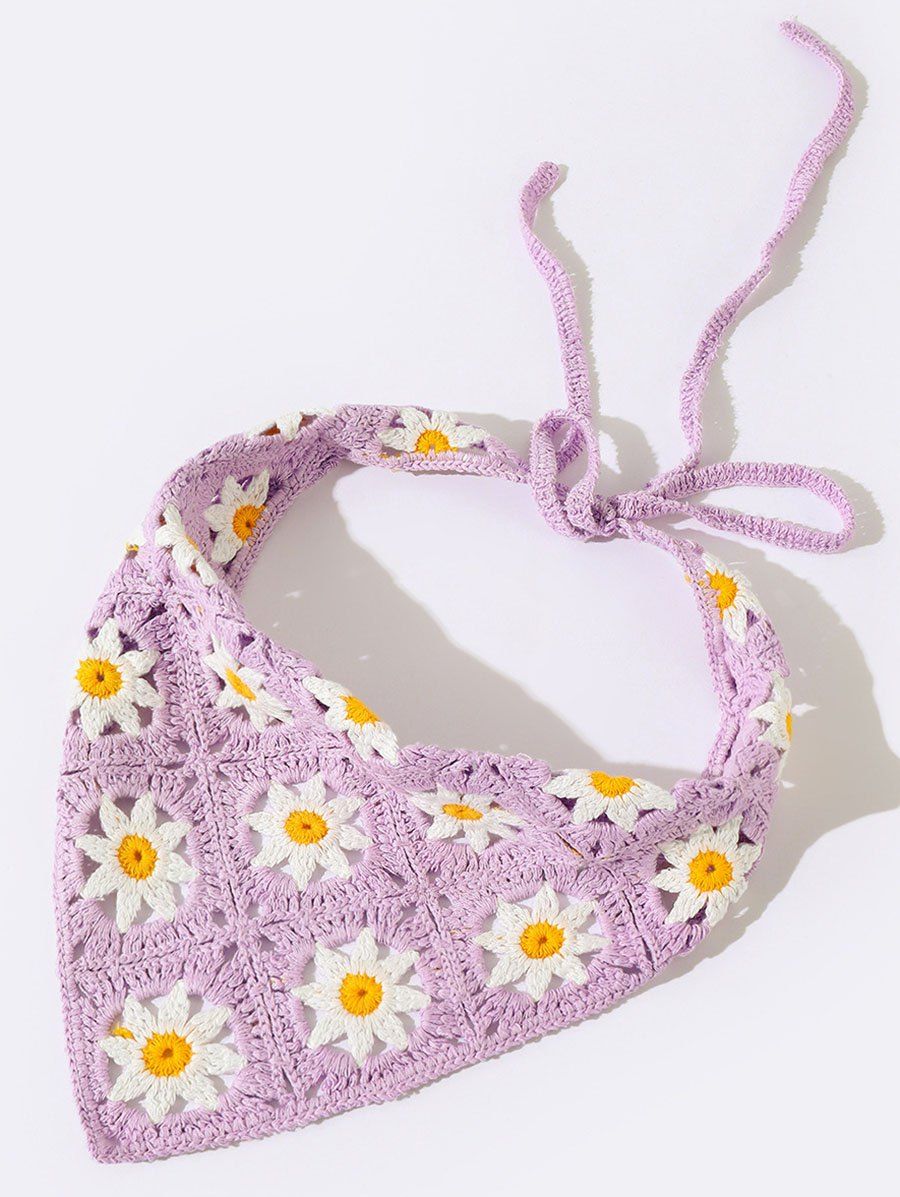 Bandeau Style Frais en Crochet Floral - Violet clair 