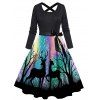 Robe à Imprimé Cadeau Galaxie de Noël Ligne A Croisé Au Dos à Manches Longues - multicolor M