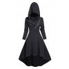 Robe à Capuche Haute Basse Superposée Zippée en Couleur Unie à Manches Longues - Noir S