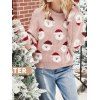 Christmas Sweater Santa Claus Pattern Drop Shoulder Long Sleeve Pullover Cropped Sweater - LIGHT PINK XL