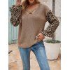 Textured Sweater Leopared Pattern Sleeve Crisscross V Neck Long Sleeve Sweater - multicolor XL