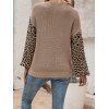 Textured Sweater Leopared Pattern Sleeve Crisscross V Neck Long Sleeve Sweater - multicolor XL