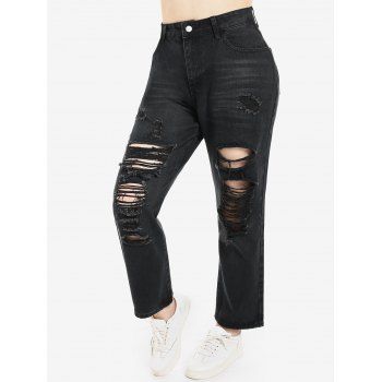 

Shredded Ripped Plus Size Straight Jeans, Black