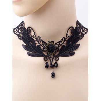 

Lace Choker Faux Gem Beaded Hollow Out Gothic Necklace, Black