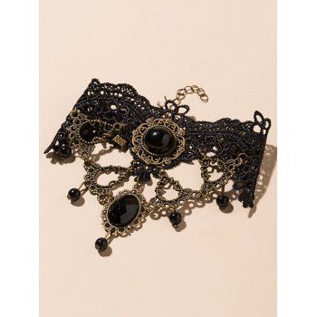 

Gothic Bracelet Faux Gem Beaded Lace Bracelet, Black