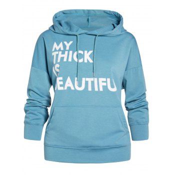 

Plus Size Contrasting Slogan Print Hoodie Kangaroo Pocket Drawstring Casual Hoodie, Green