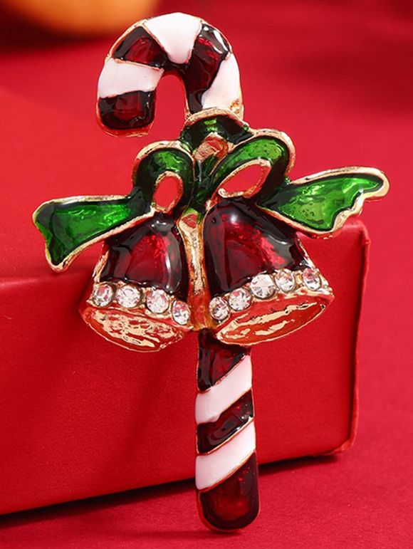 Broche en Forme D'Adorable Canne de Noël et Cloche Rayées - multicolor 
