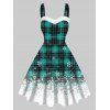 Christmas Dress Ombre Dress Snowflake Plaid Print High Waisted Faux Fur Strap A Line Mini Dress