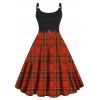 Robe de Noël Mi-Longue Tordue Panneau à Carreaux à Taille Haute de Grande Taille - Rouge 1X