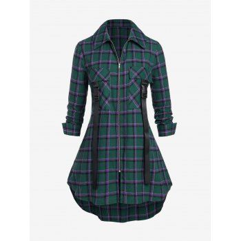 

Plus Size Plaid Zipper Release Buckle Shacket, Deep green