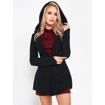 

Open Front Hooded Fleece Coat And Cut Out Turtleneck Short Sleeve Mini Tee Dress Two Piece Set, Black