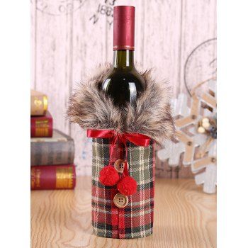 

Christmas Decorations Faux Fur Bowknot Wine Bottle Bag, Red