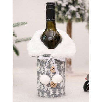 

Christmas Tree Elk Print Faux Fur Fuzzy Balls Decorative Wine Bottle Bag, Dark gray