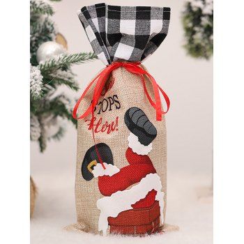 

Christmas Santa Claus Letter Plaid Print Wine Bottle Bag, Black