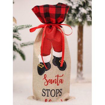 

Christmas Santa Claus Letter Plaid Print Wine Bottle Bag, Red