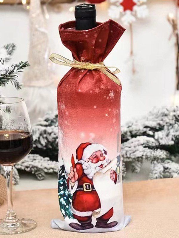 Sac à Bouteille de Vin Imprimé Décoration de Fête de Noël - Rouge 